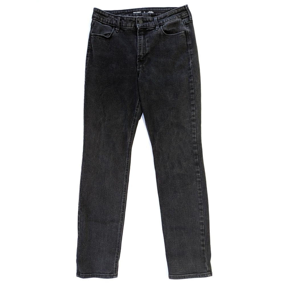 Old Navy Black Jeans - Women's 10 - High-Rise Straight Stretch Denim Pants